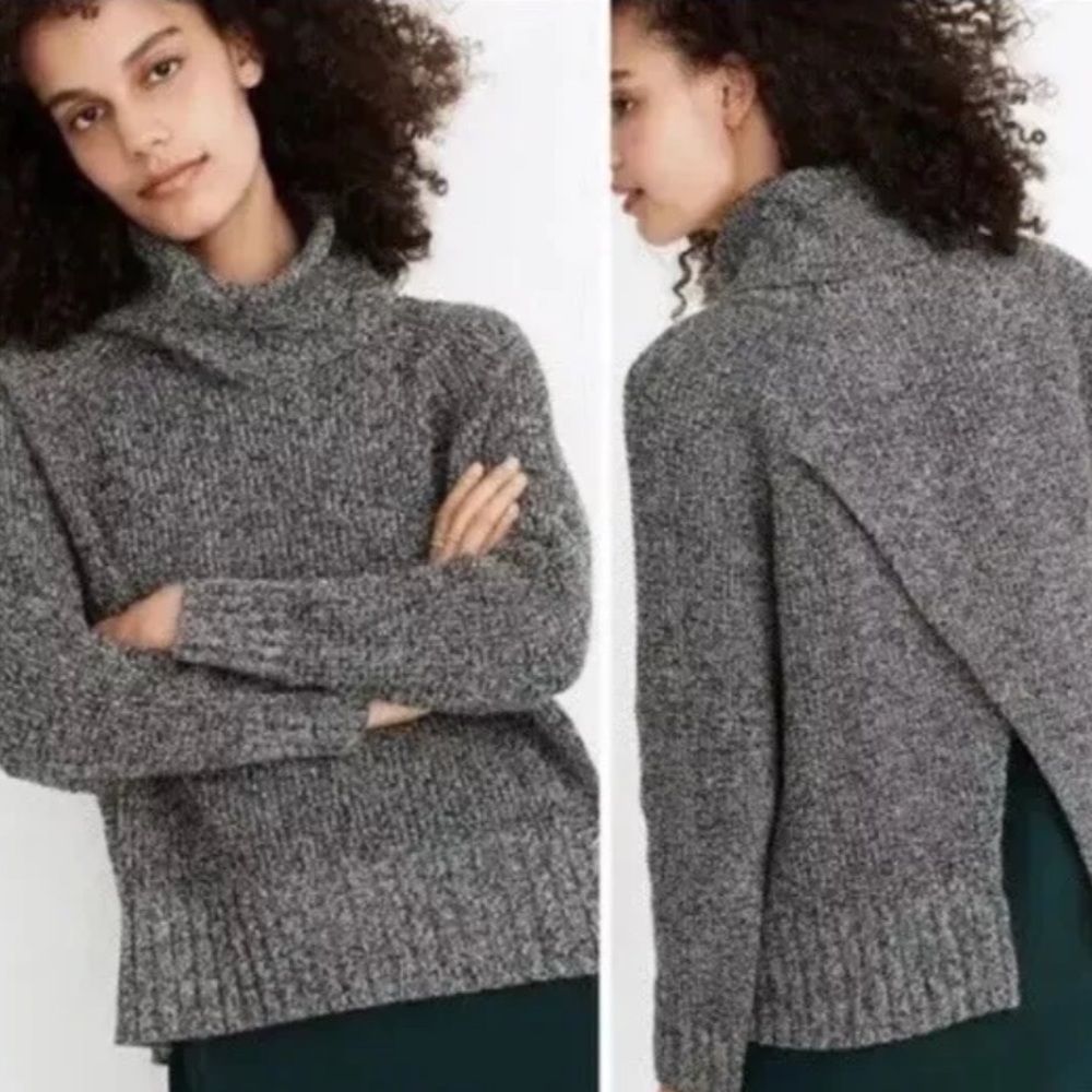 Madewell Eastbrook Women's Turtleneck Cross-Back Gray Marbled Sweater SZ Small